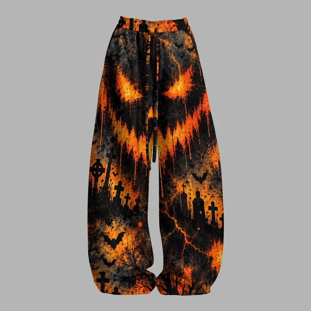 Spooky Pumpkin Skull Graveyard Halloween Full Print Top & Elasticated Trousers Two-Piece Set