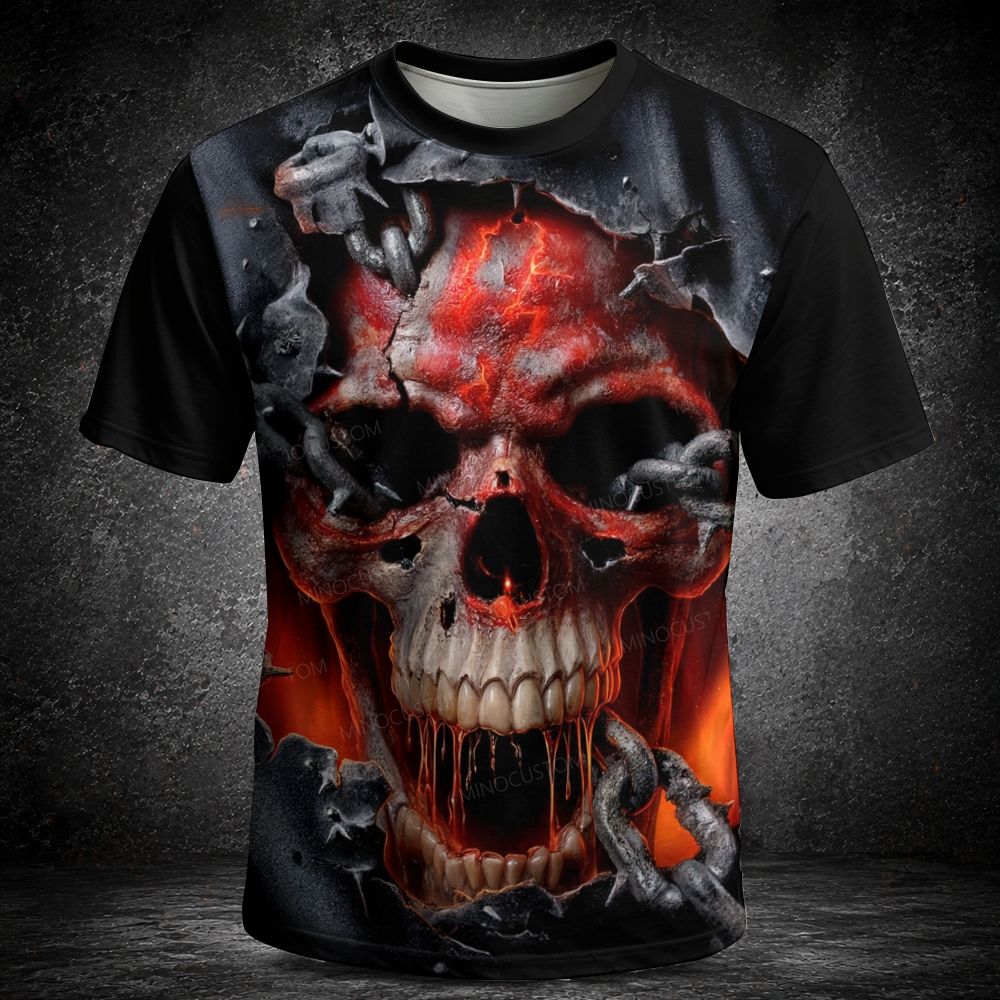 Men's  Vintage Fiery Lava Grim Reaper Trident Short Sleeve T-shirt