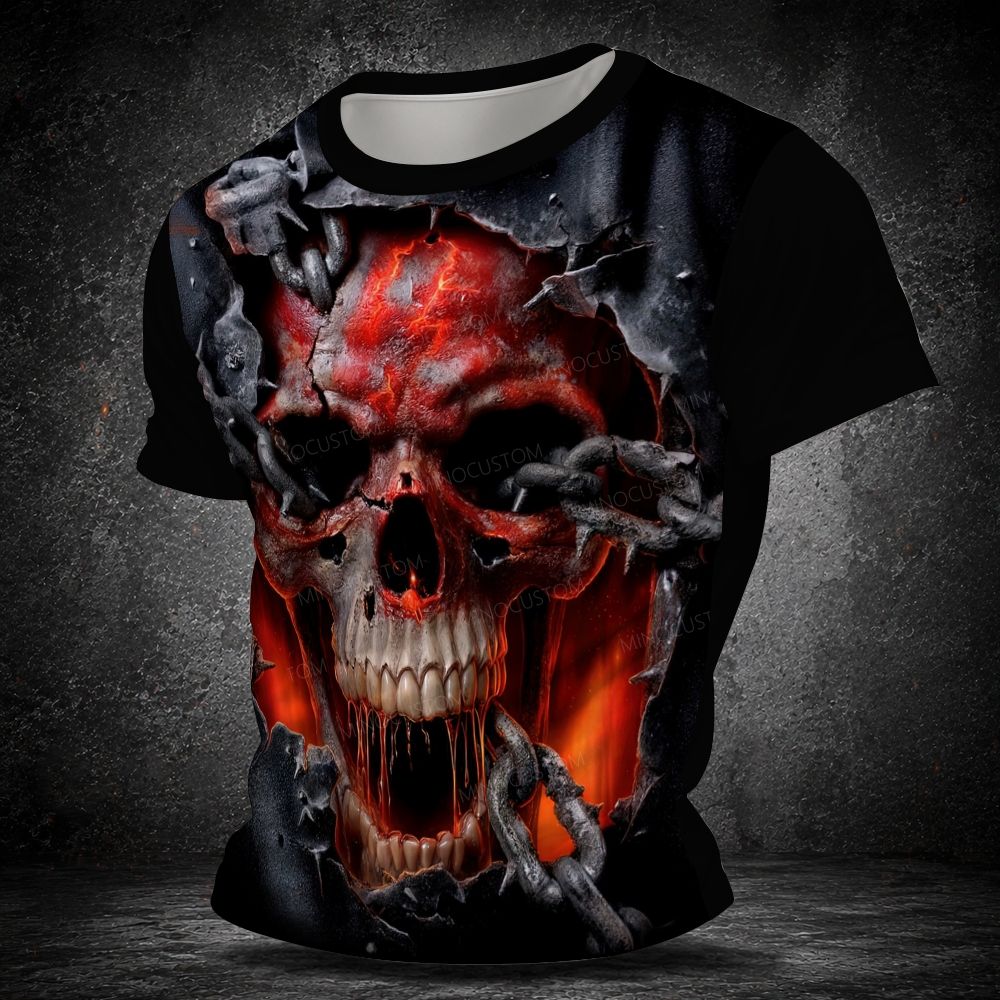 Men's  Vintage Fiery Lava Grim Reaper Trident Short Sleeve T-shirt