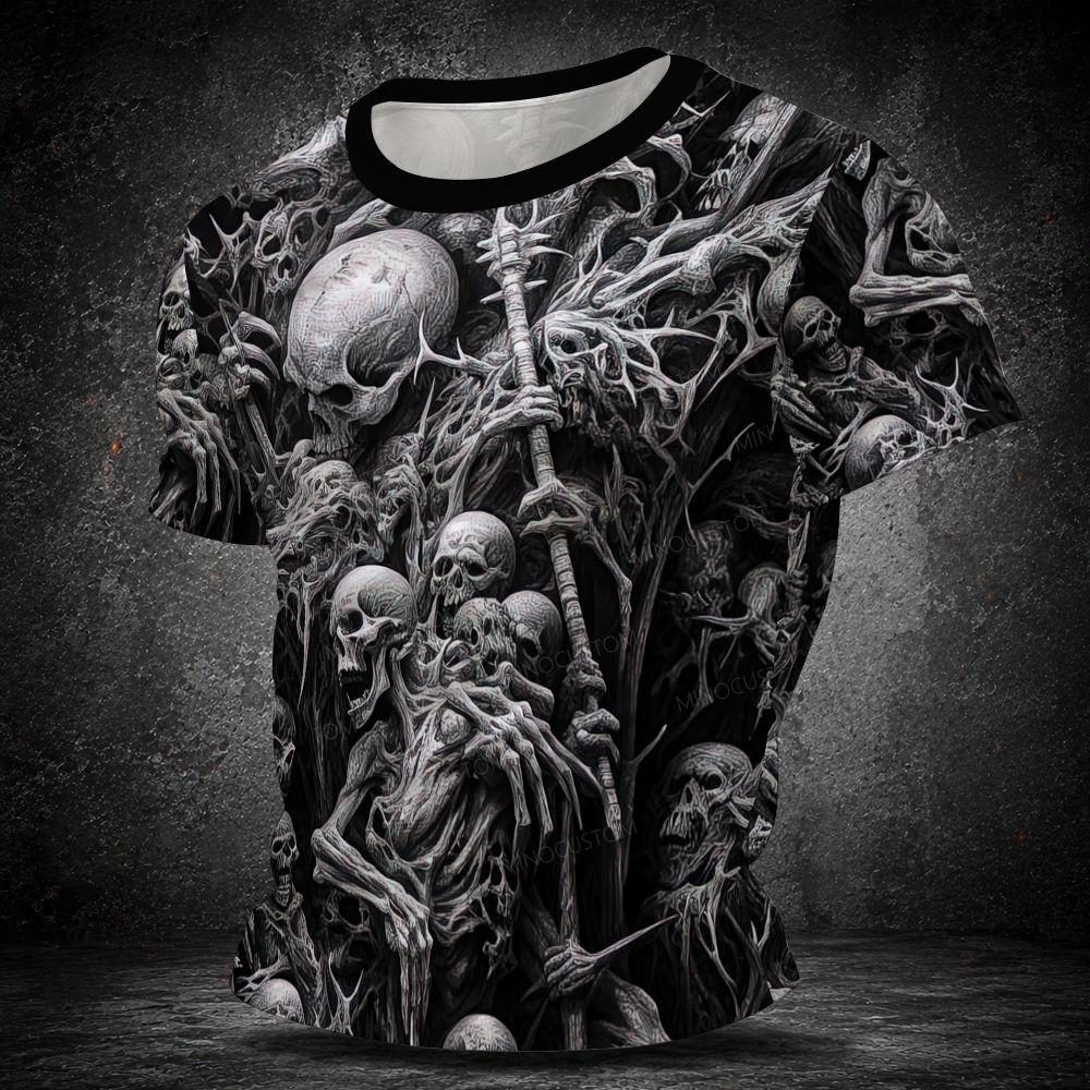 Men's  Vintage Gothic Engraved Skull Full Print Short Sleeve T-shirt