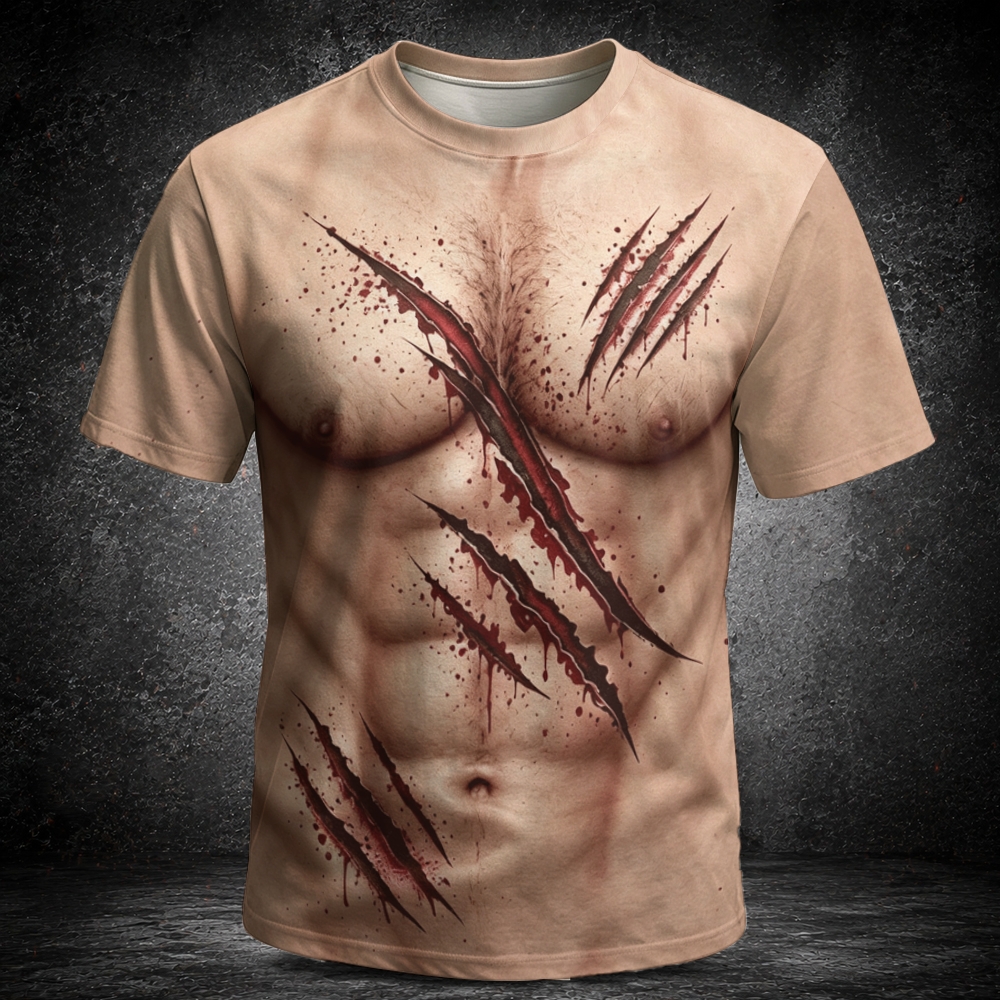 Realistic Ripped Wound Muscle Body Scratch Men's  Vintage Short Sleeve T-shirt