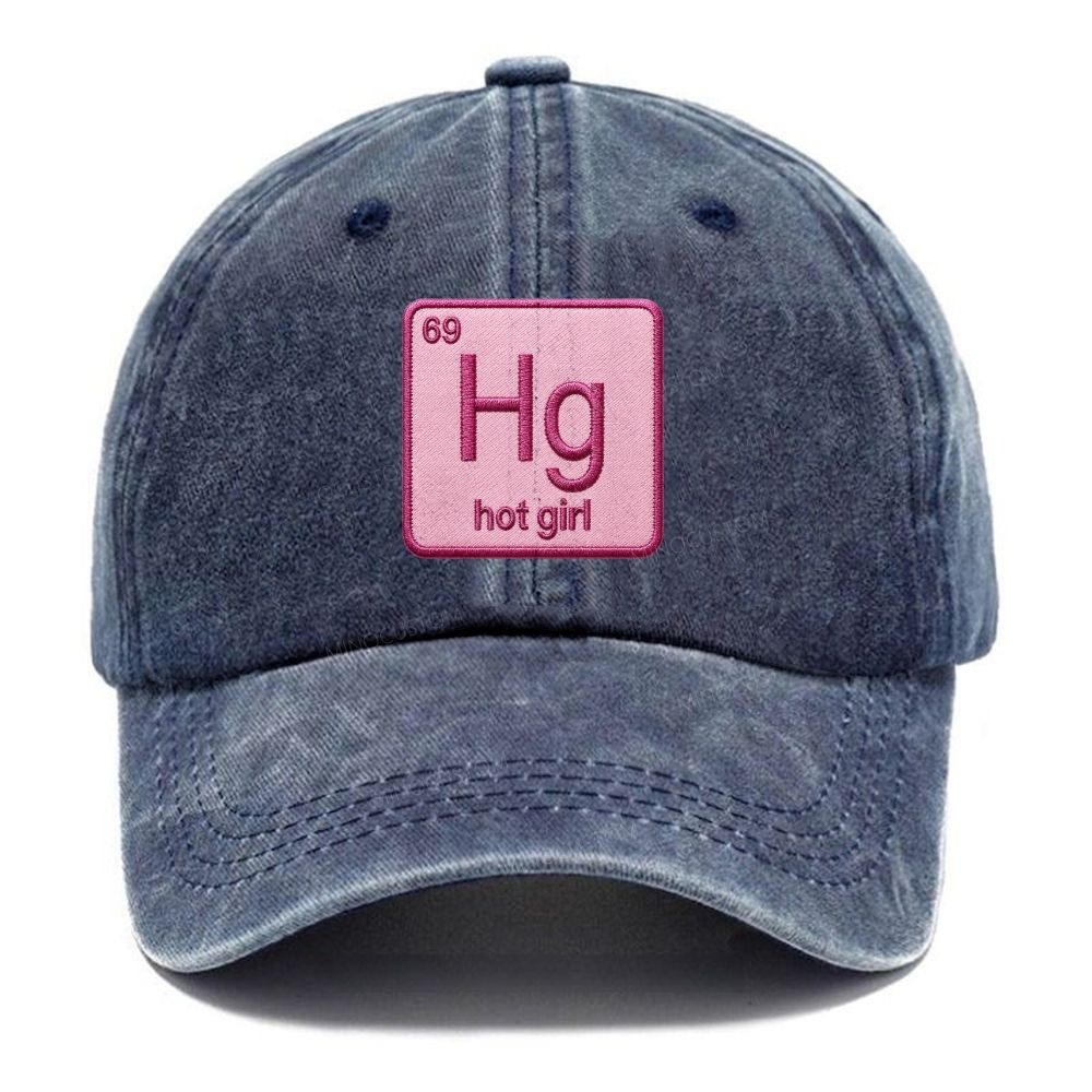Vintage Funny Hg Hot Girl Chemistry Joke Patch Embroidered Washed Baseball Cap 
