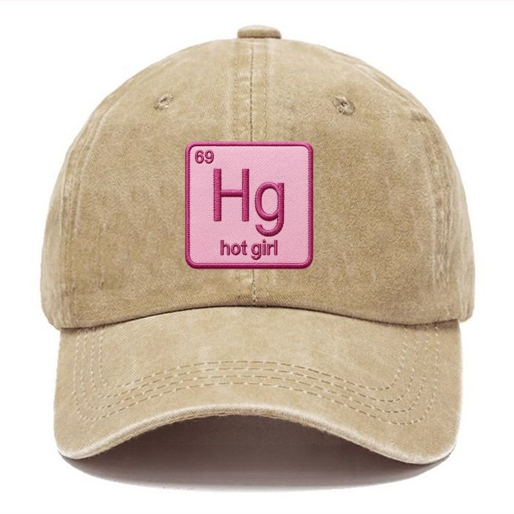 Vintage Funny Hg Hot Girl Chemistry Joke Patch Embroidered Washed Baseball Cap 
