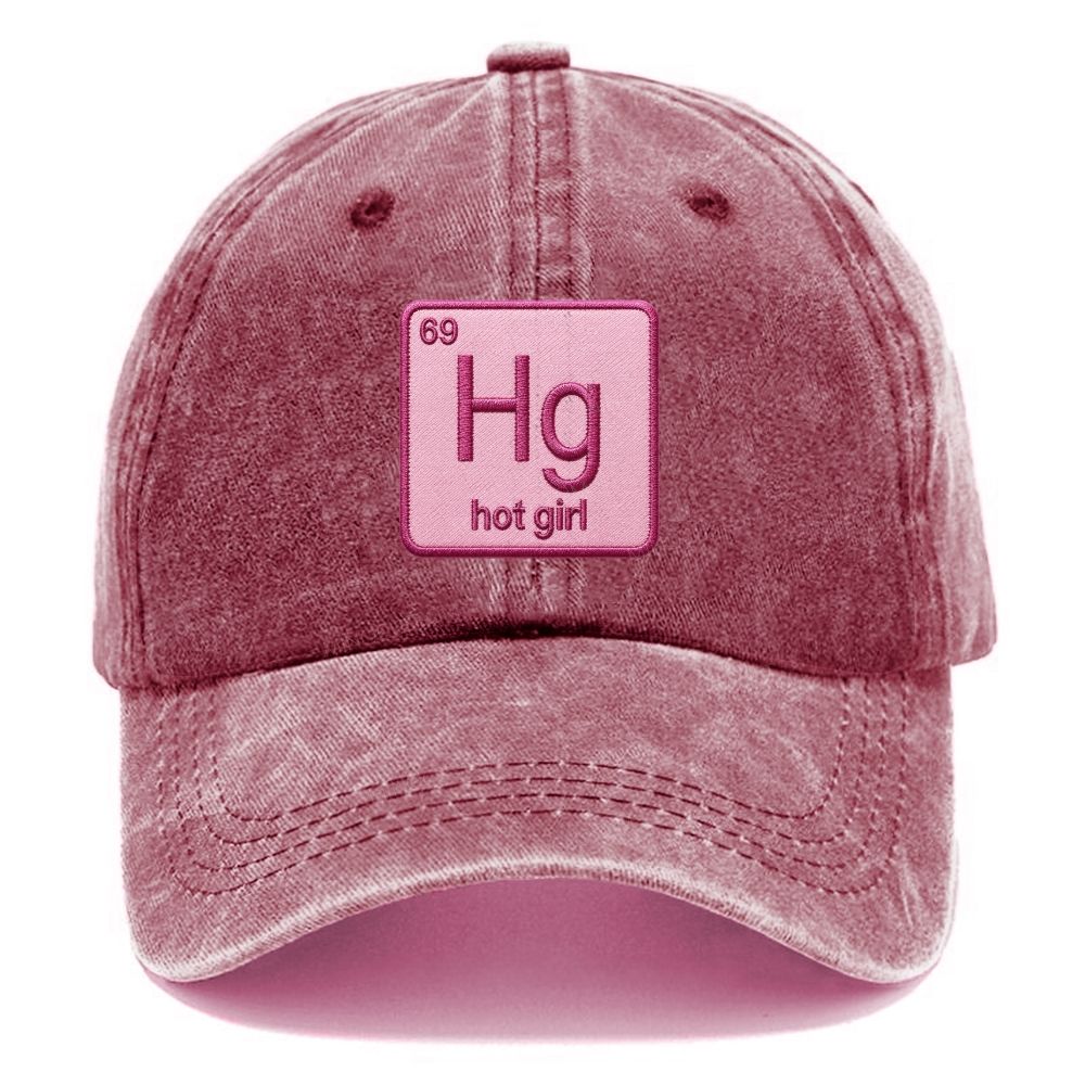 Vintage Funny Hg Hot Girl Chemistry Joke Patch Embroidered Washed Baseball Cap 