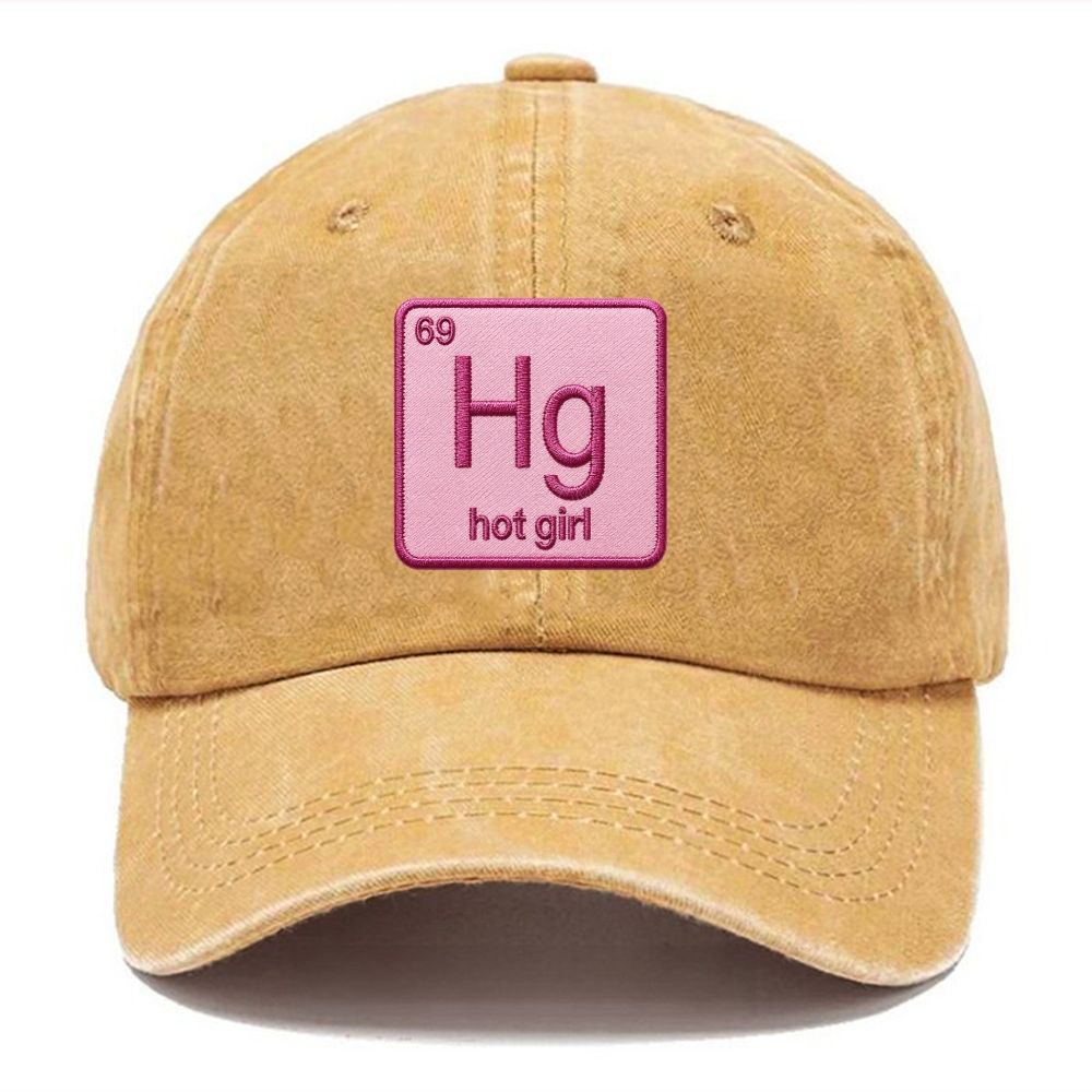 Vintage Funny Hg Hot Girl Chemistry Joke Patch Embroidered Washed Baseball Cap 