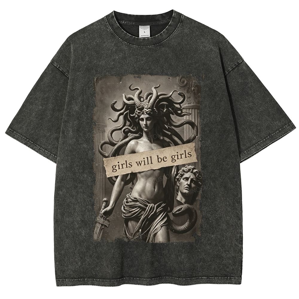 Medusa Greek Mythology Graphic Unisex Fit Washed T-Shirt