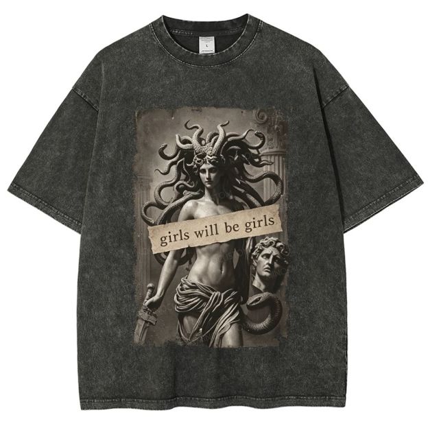 Medusa Greek Mythology Graphic Unisex Fit Washed T-Shirt