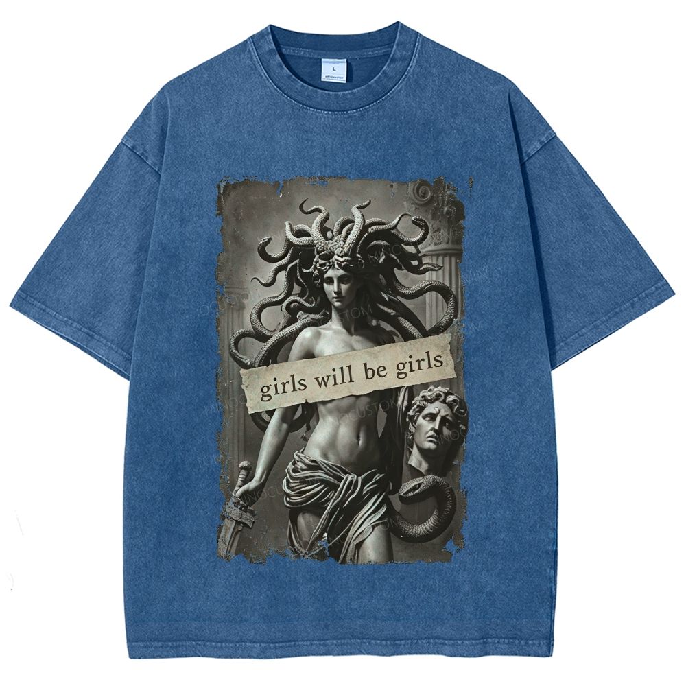 Medusa Greek Mythology Graphic Unisex Fit Washed T-Shirt