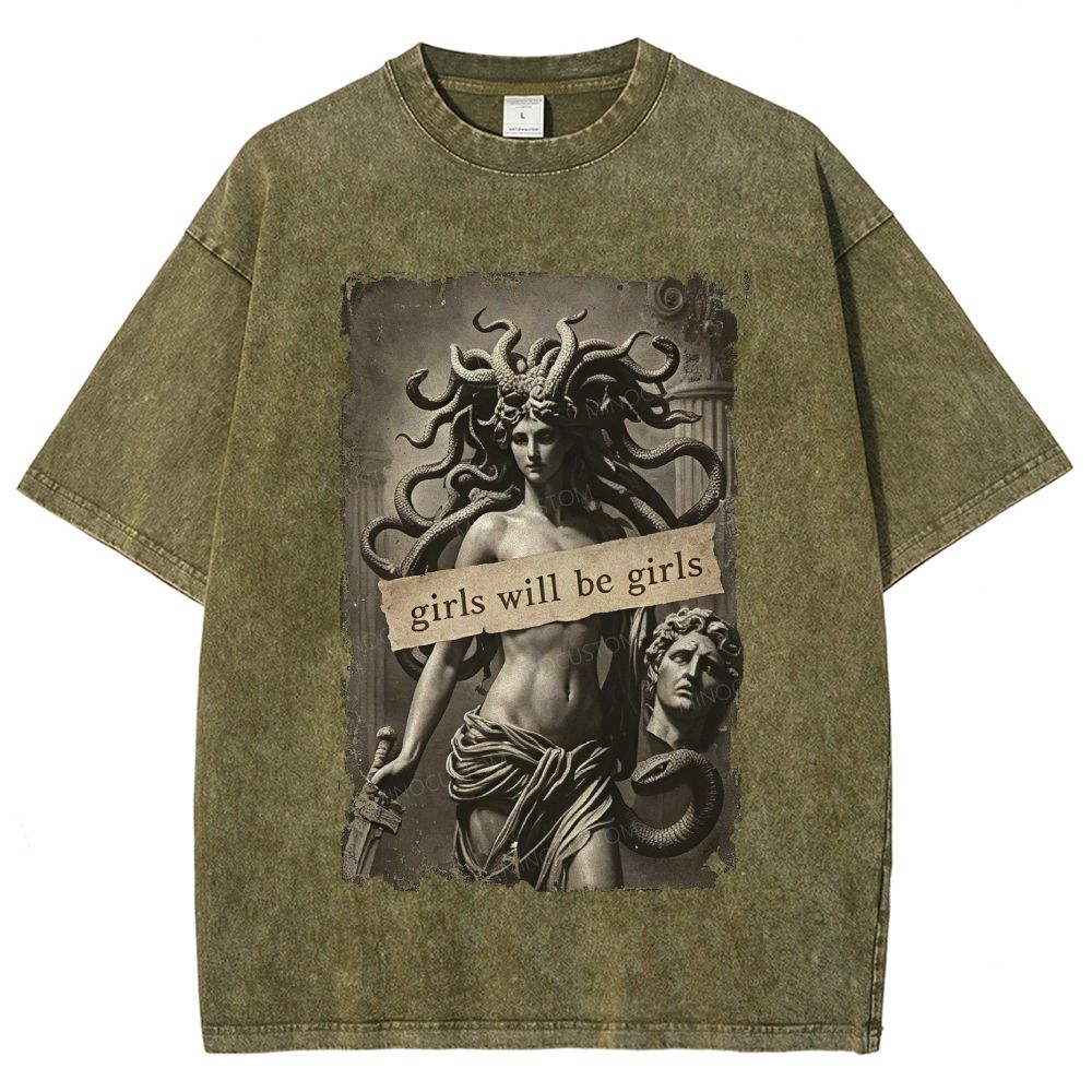 Medusa Greek Mythology Graphic Unisex Fit Washed T-Shirt
