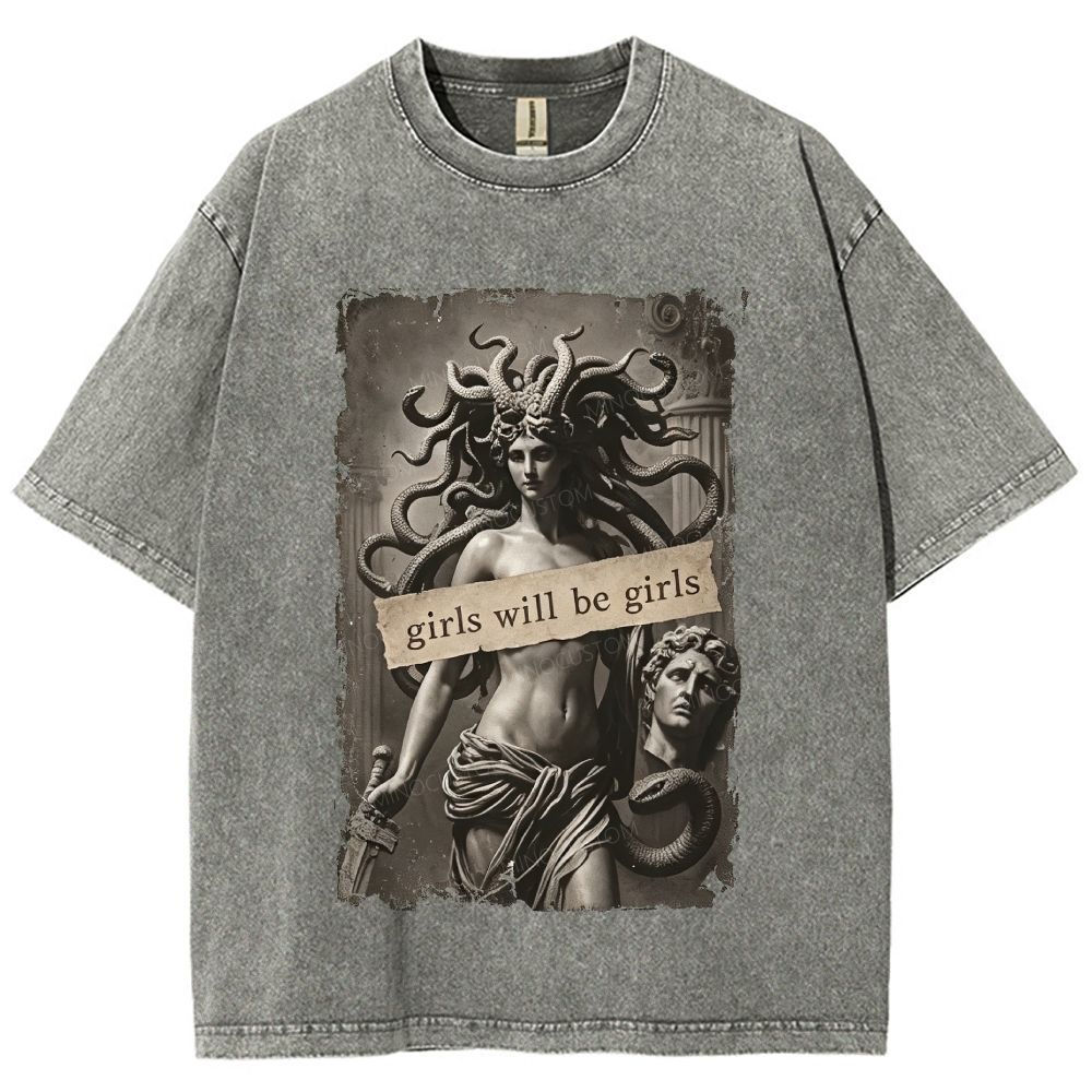 Medusa Greek Mythology Graphic Unisex Fit Washed T-Shirt