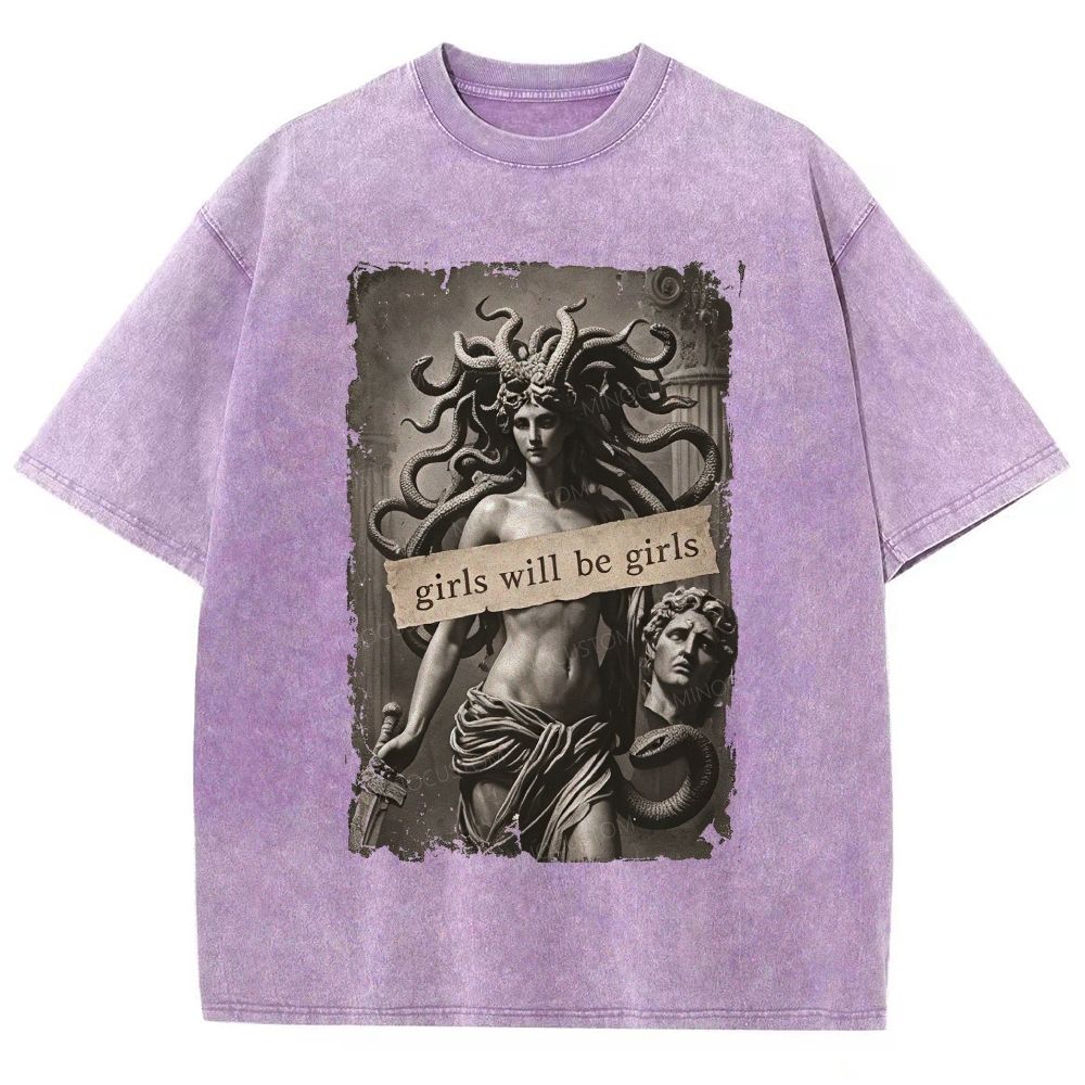 Medusa Greek Mythology Graphic Unisex Fit Washed T-Shirt