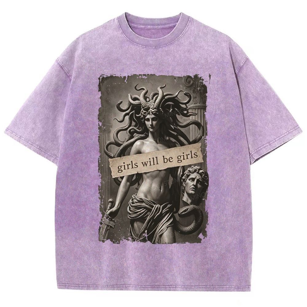 Medusa Greek Mythology Graphic Unisex Fit Washed T-Shirt