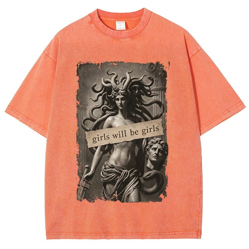 Medusa Greek Mythology Graphic Unisex Fit Washed T-Shirt