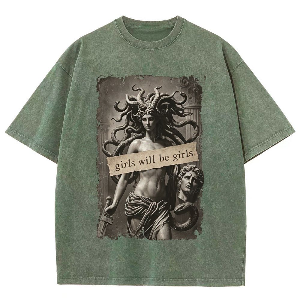 Medusa Greek Mythology Graphic Unisex Fit Washed T-Shirt