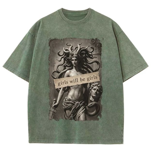 Medusa Greek Mythology Graphic Unisex Fit Washed T-Shirt
