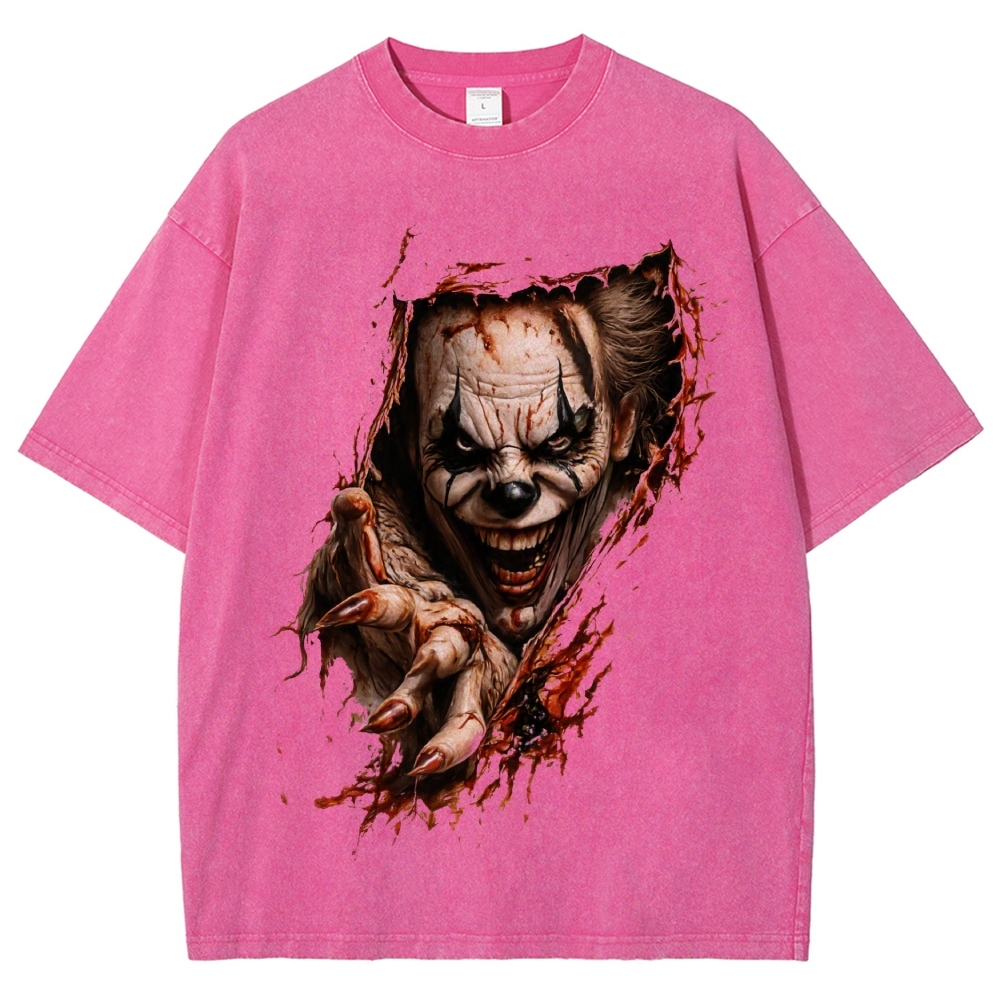 Halloween Men's Optical Illusion Creepy Clown Washed T-Shirt 