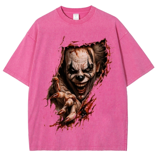Halloween Men's Optical Illusion Creepy Clown Washed T-Shirt 