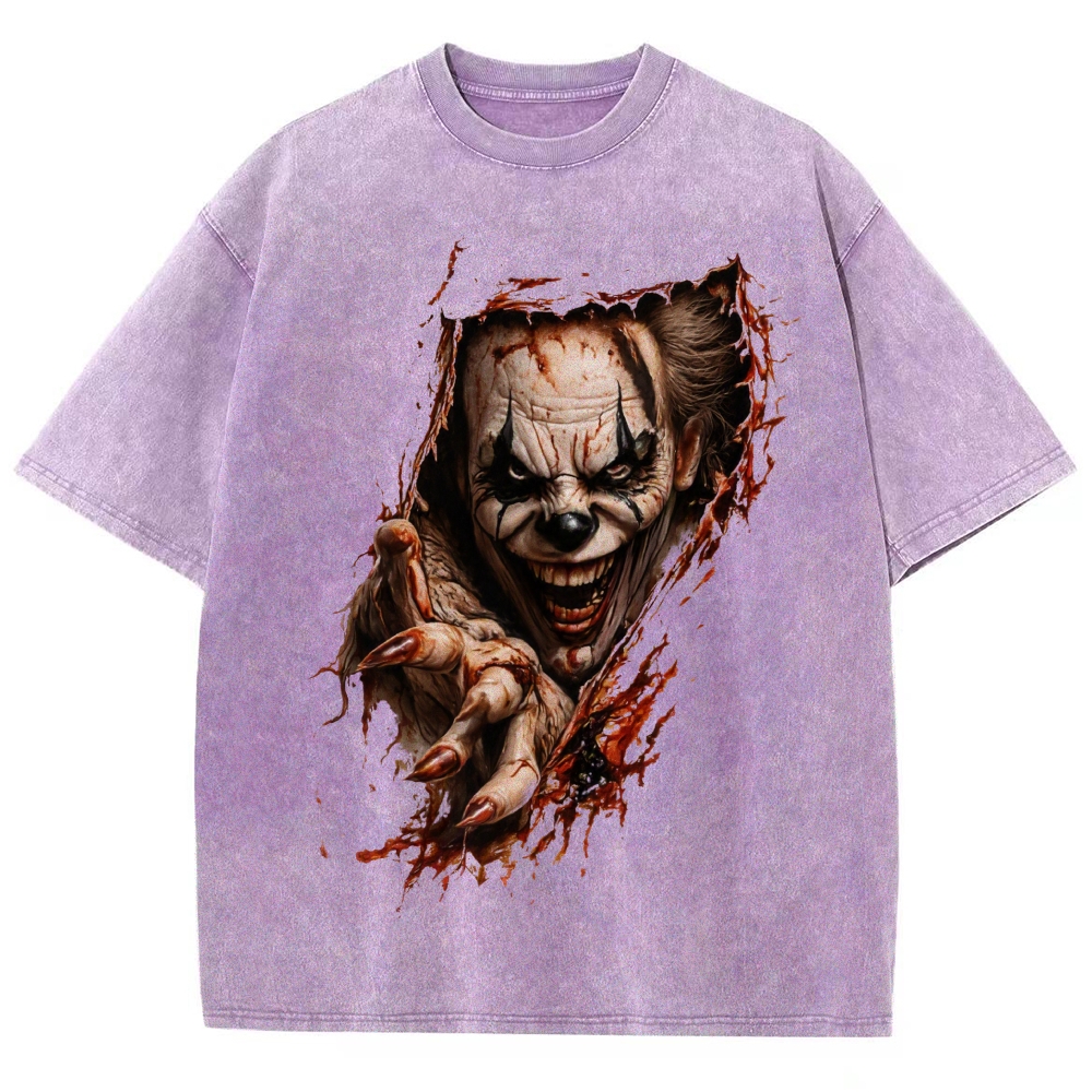 Halloween Men's Optical Illusion Creepy Clown Washed T-Shirt 