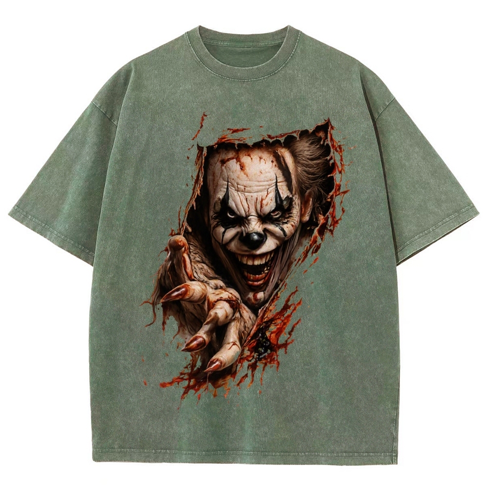 Halloween Men's Optical Illusion Creepy Clown Washed T-Shirt