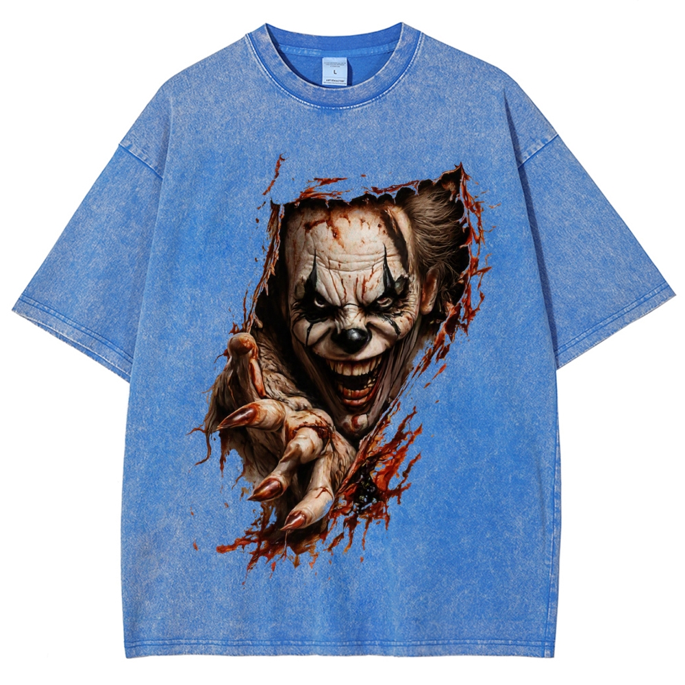 Halloween Men's Optical Illusion Creepy Clown Washed T-Shirt 