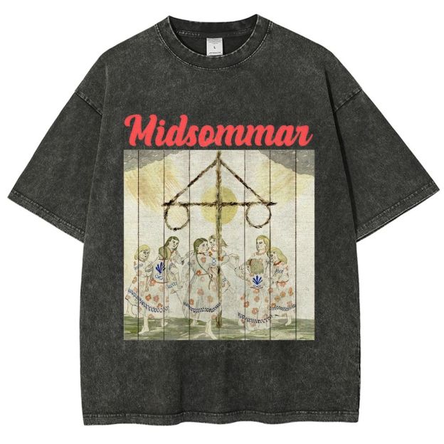 Scandinavian Folk Painting Art Unisex Fit Washed T-Shirt