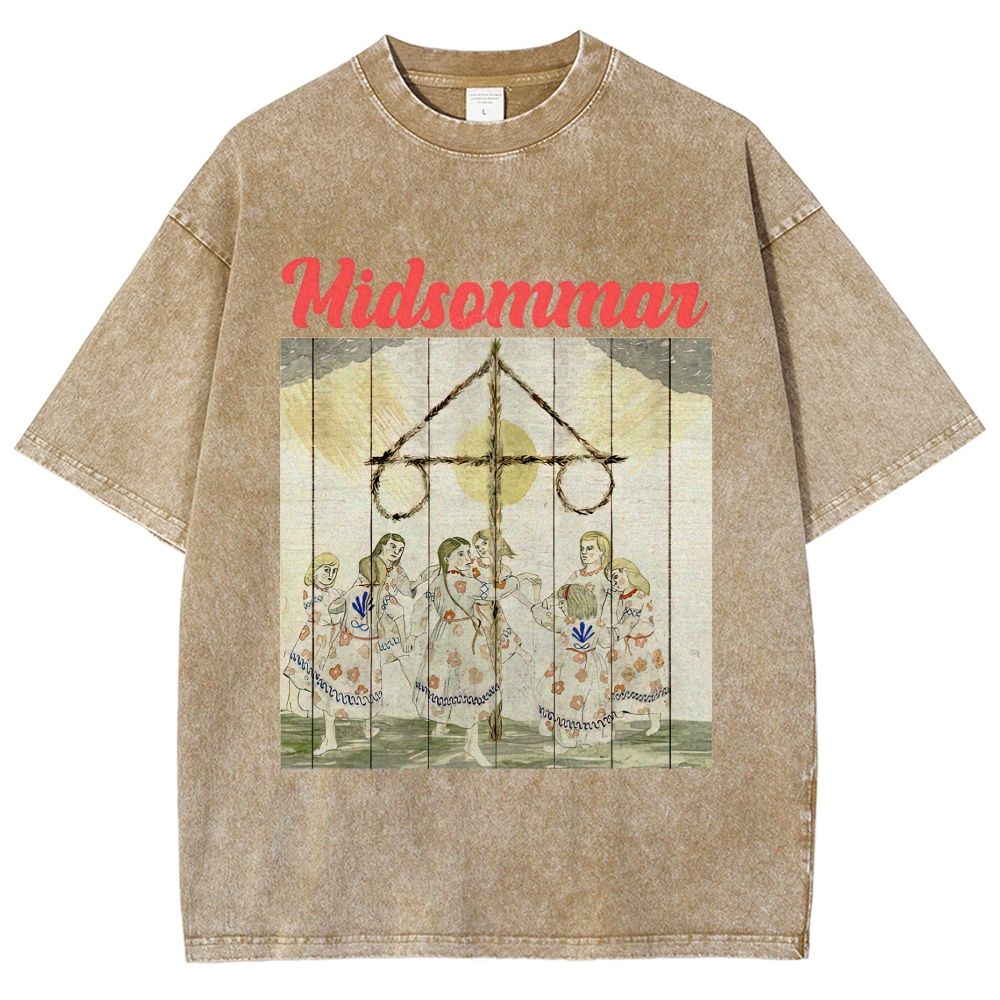 Scandinavian Folk Painting Art Unisex Fit Washed T-Shirt
