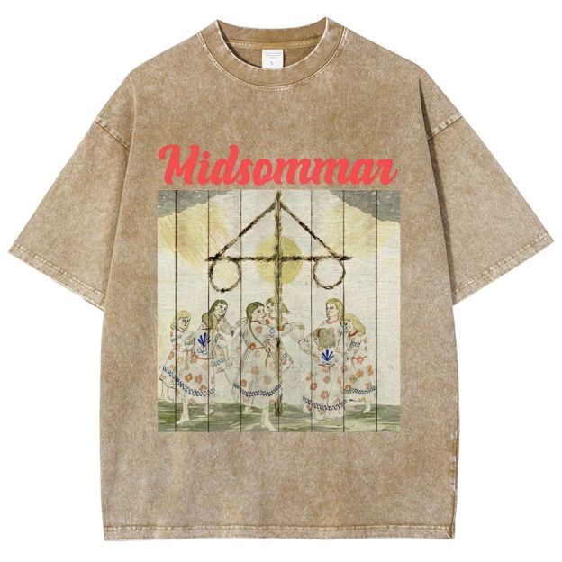 Scandinavian Folk Painting Art Unisex Fit Washed T-Shirt
