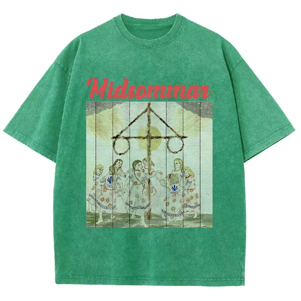 Scandinavian Folk Painting Art Unisex Fit Washed T-Shirt