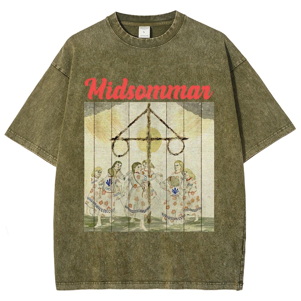 Scandinavian Folk Painting Art Unisex Fit Washed T-Shirt