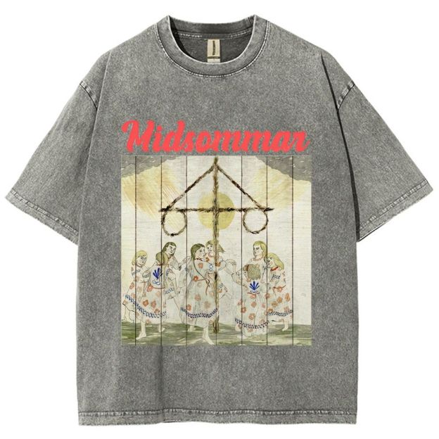 Scandinavian Folk Painting Art Unisex Fit Washed T-Shirt