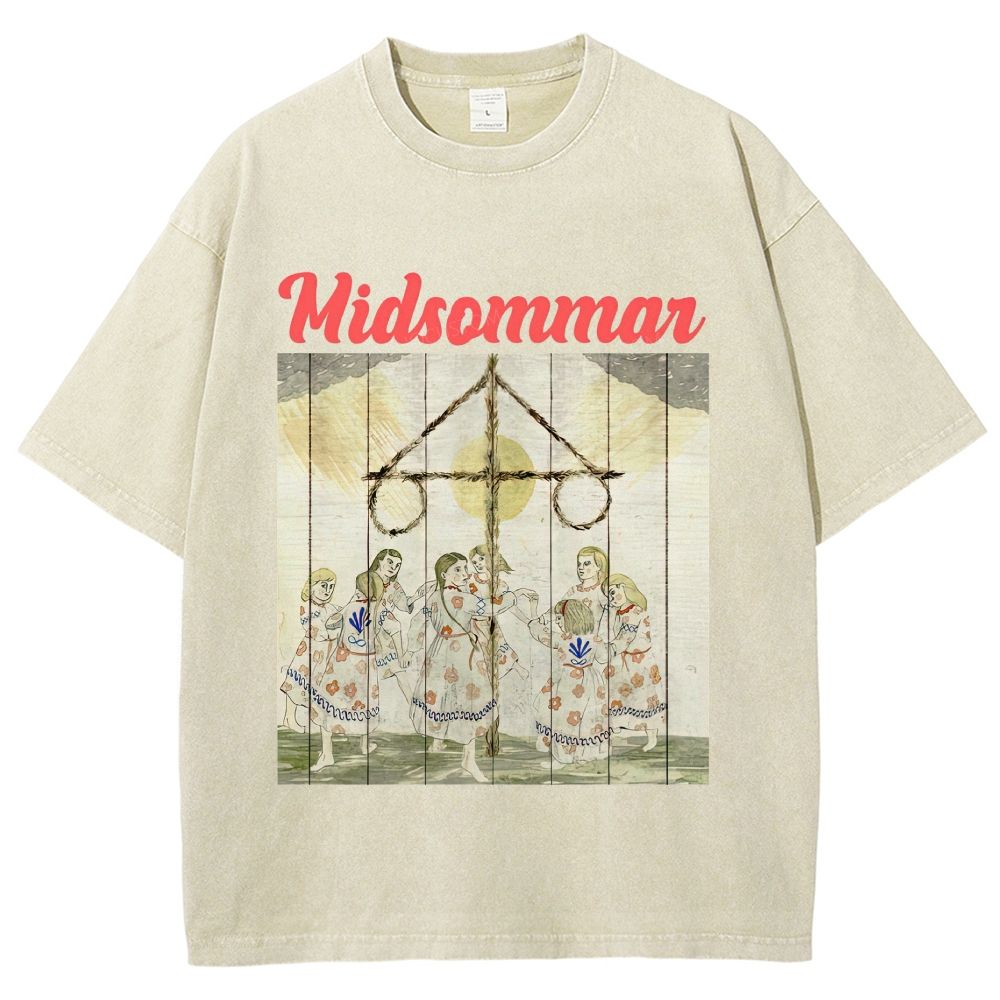 Scandinavian Folk Painting Art Unisex Fit Washed T-Shirt