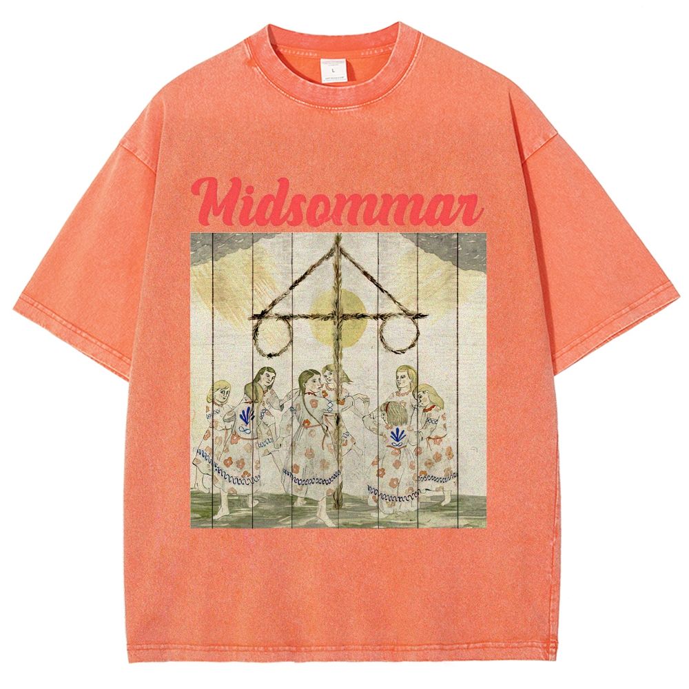 Scandinavian Folk Painting Art Unisex Fit Washed T-Shirt
