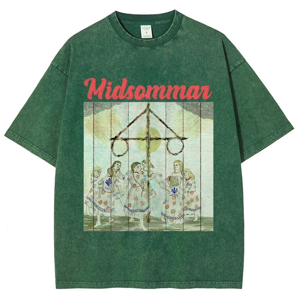 Scandinavian Folk Painting Art Unisex Fit Washed T-Shirt
