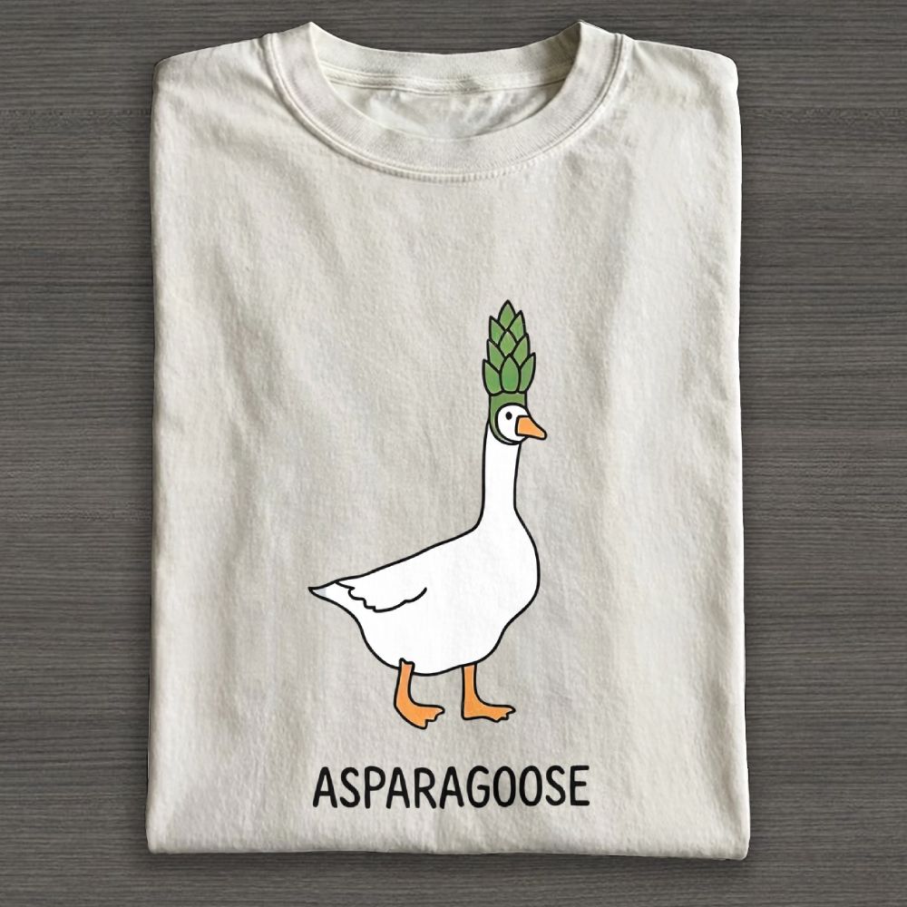 Cute Goose Asparagus Pun Graphic Cotton T-shirt