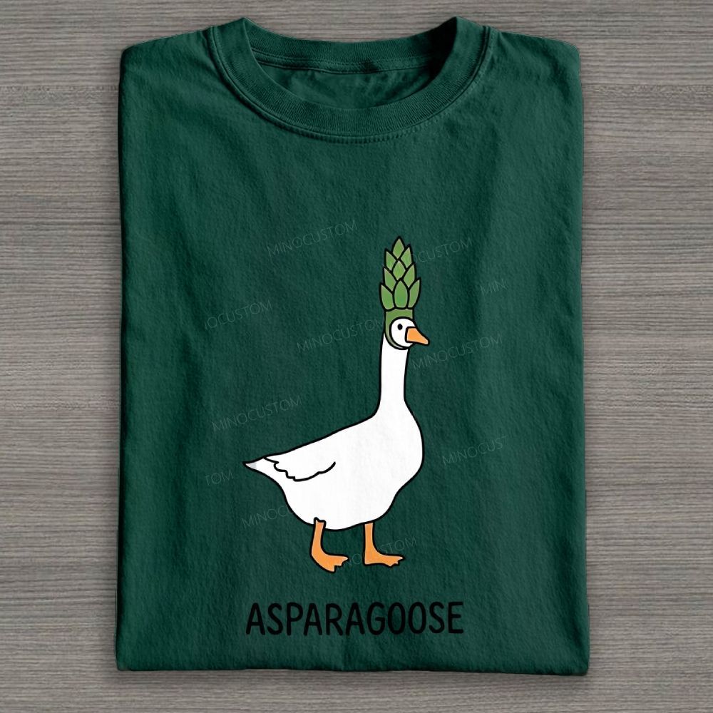 Cute Goose Asparagus Pun Graphic Cotton T-shirt