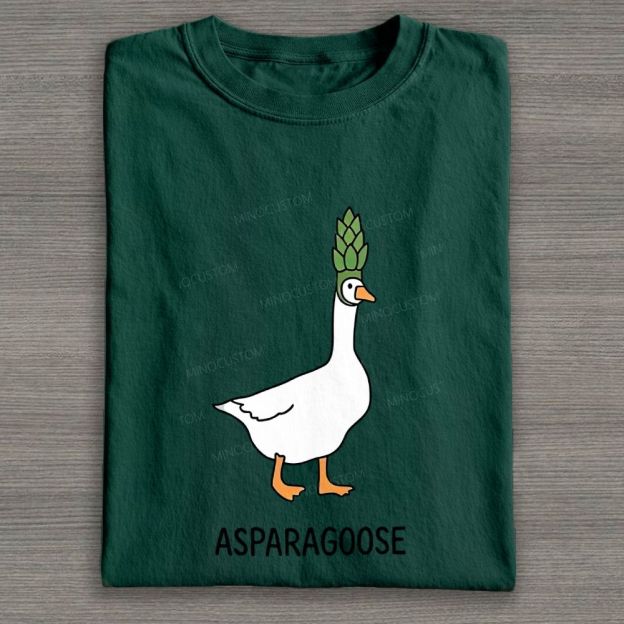 Cute Goose Asparagus Pun Graphic Cotton T-shirt