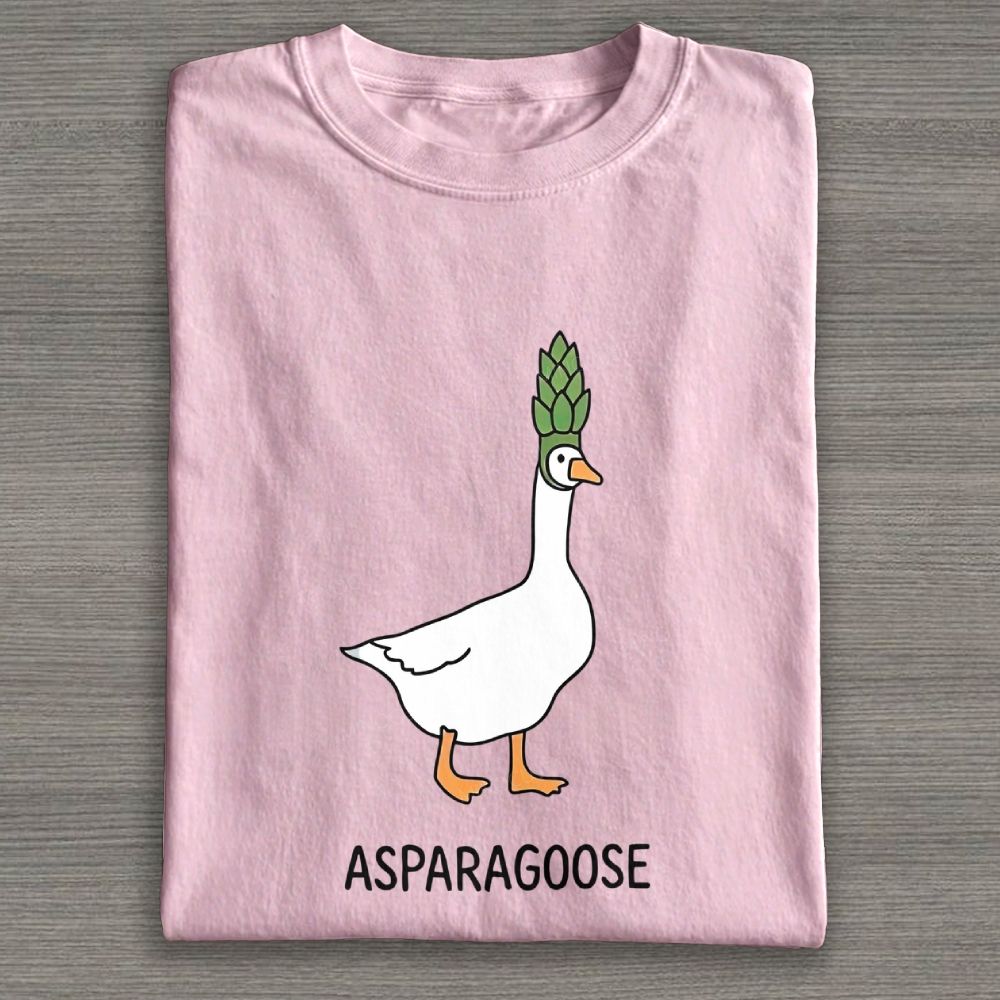 Cute Goose Asparagus Pun Graphic Cotton T-shirt