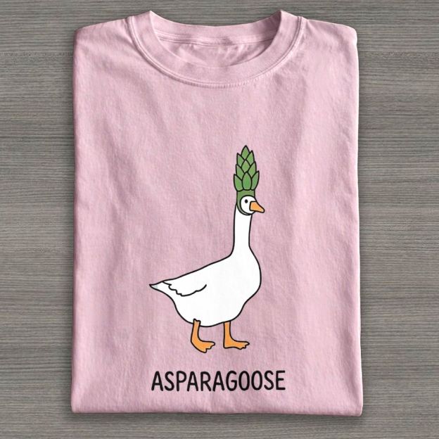 Cute Goose Asparagus Pun Graphic Cotton T-shirt