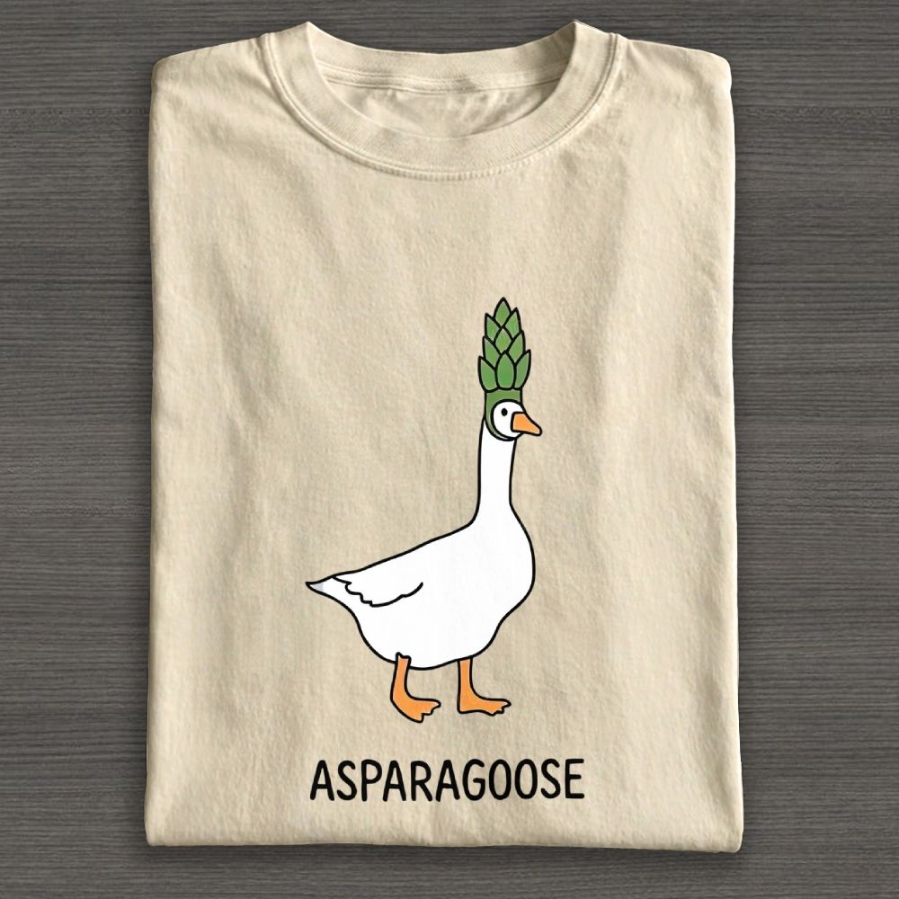 Cute Goose Asparagus Pun Graphic Cotton T-shirt