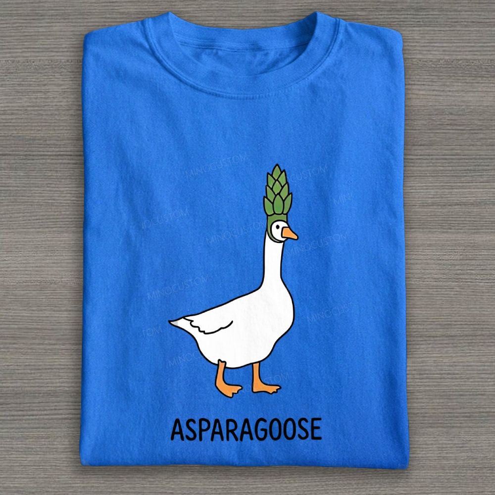 Cute Goose Asparagus Pun Graphic Cotton T-shirt