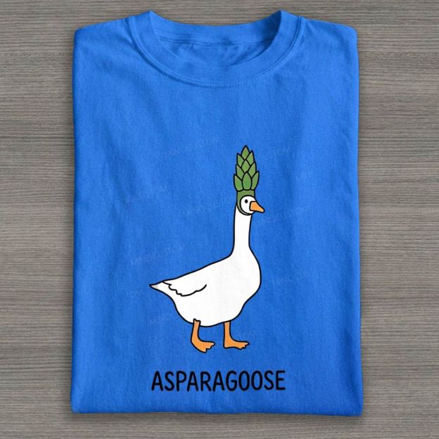 Cute Goose Asparagus Pun Graphic Cotton T-shirt