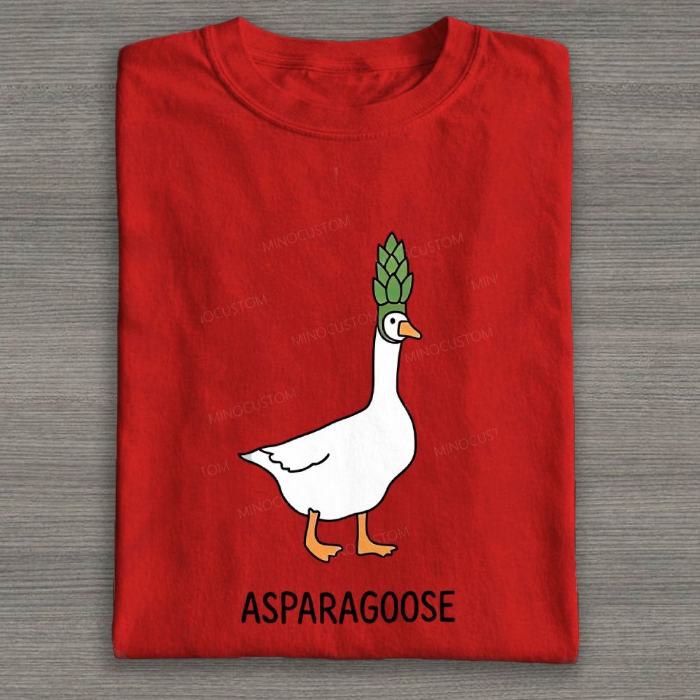 Cute Goose Asparagus Pun Graphic Cotton T-shirt