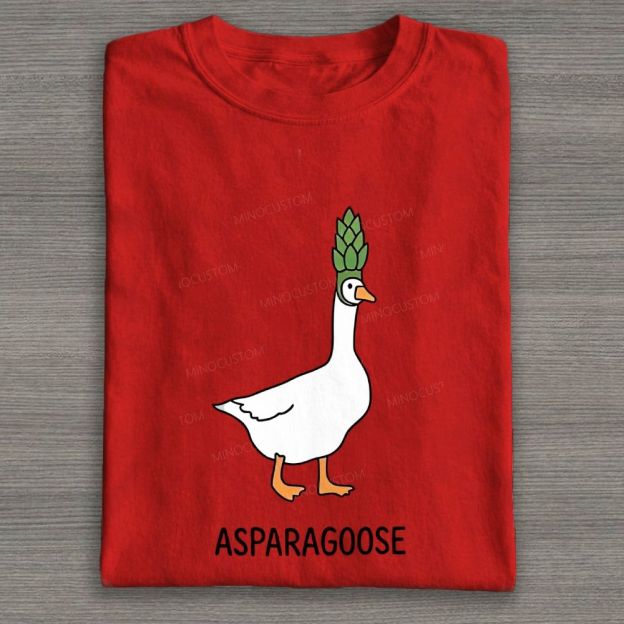 Cute Goose Asparagus Pun Graphic Cotton T-shirt