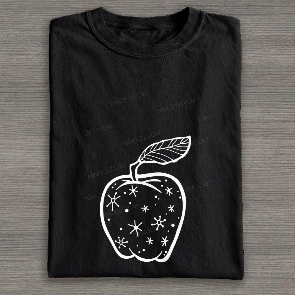 Starry Apple Line Art Graphic Cotton T-shirt