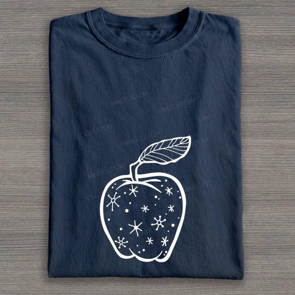 Starry Apple Line Art Graphic Cotton T-shirt