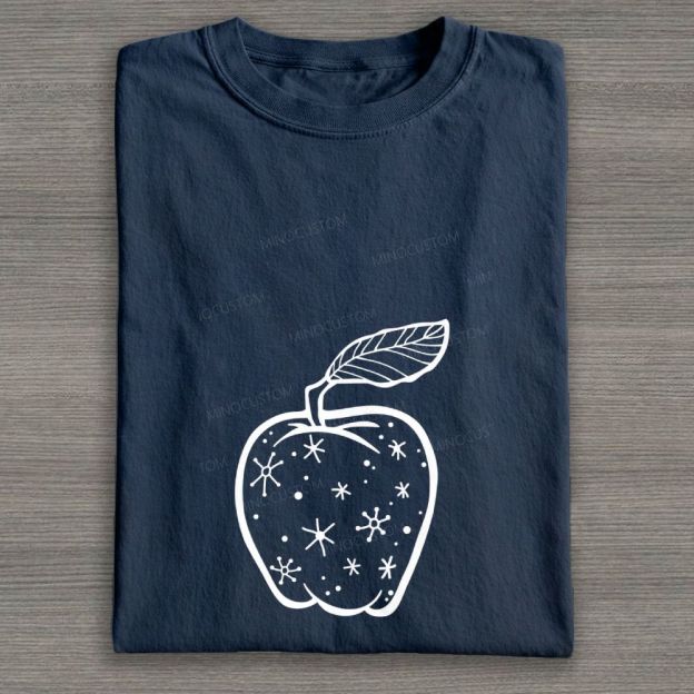 Starry Apple Line Art Graphic Cotton T-shirt