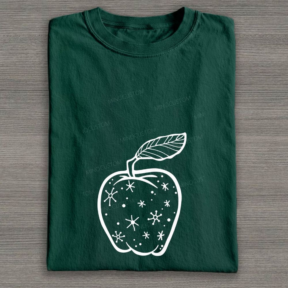 Starry Apple Line Art Graphic Cotton T-shirt