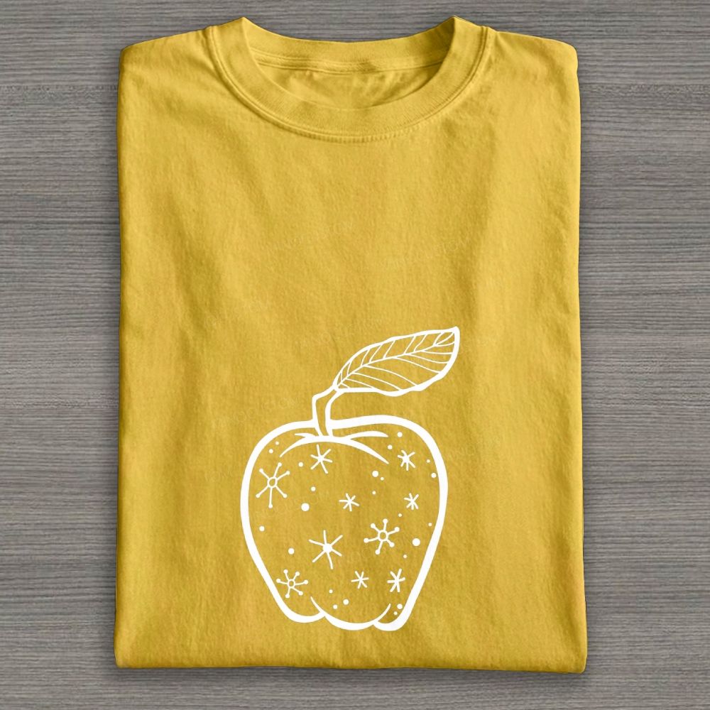 Starry Apple Line Art Graphic Cotton T-shirt