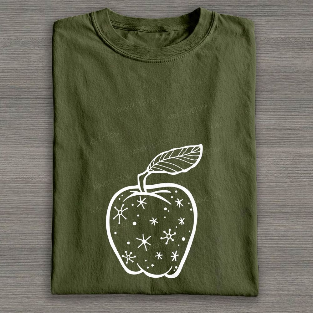 Starry Apple Line Art Graphic Cotton T-shirt