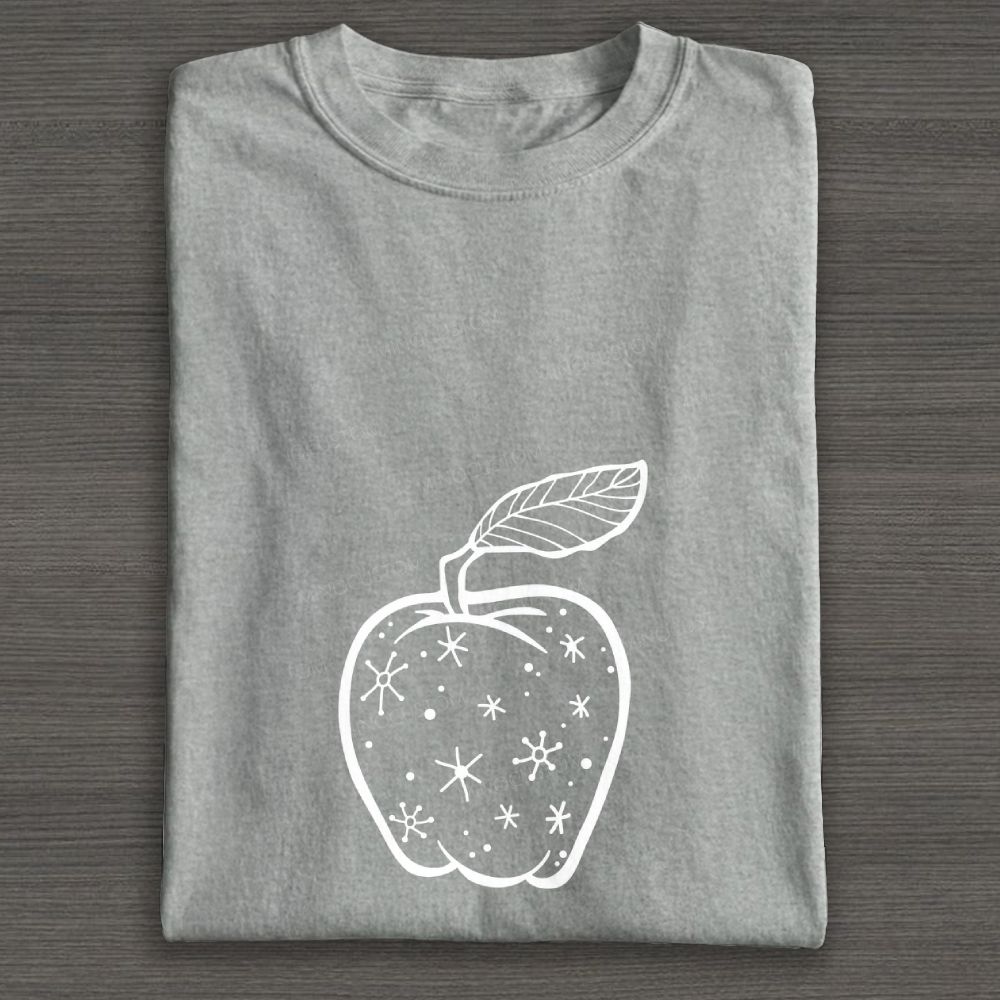 Starry Apple Line Art Graphic Cotton T-shirt